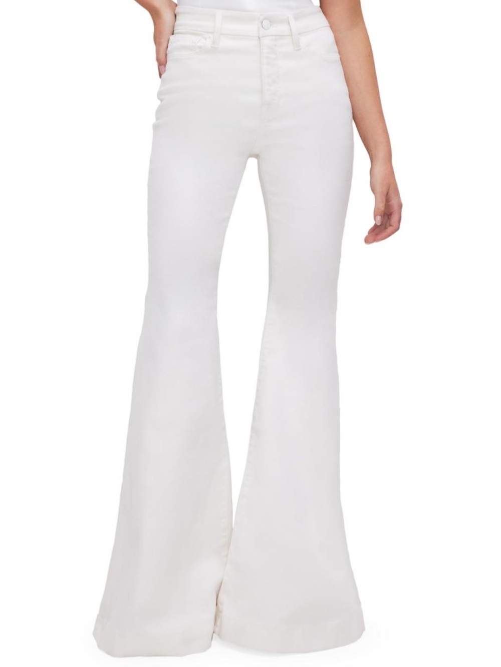 Good American Good Waist SUPER FLARE Jeans Cloud White Size 28 NWT 36.5” Inseam